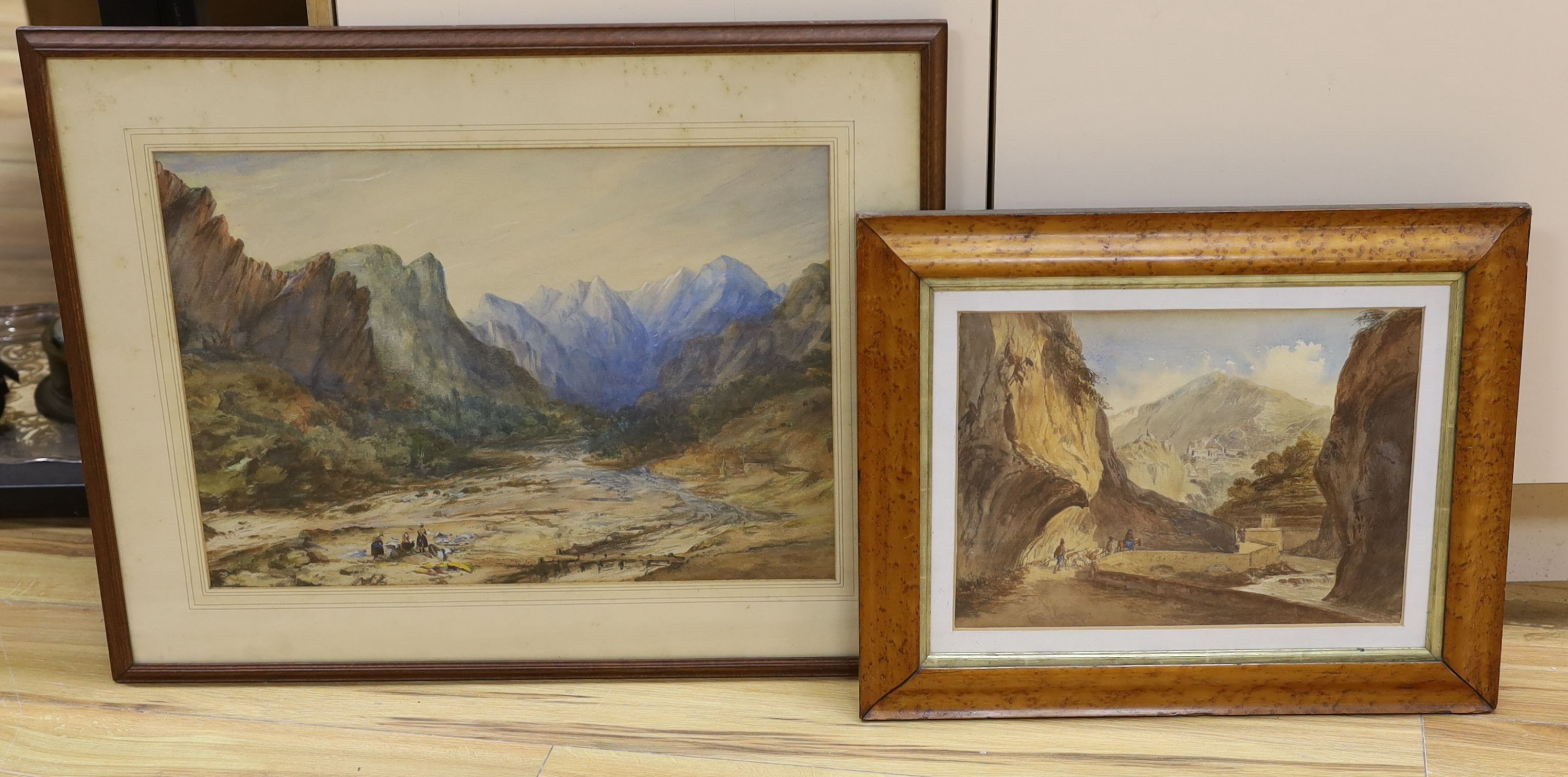 19th century English School, two watercolours, Mountainous landscapes in Greece and The Alps, largest 37 x 51cm